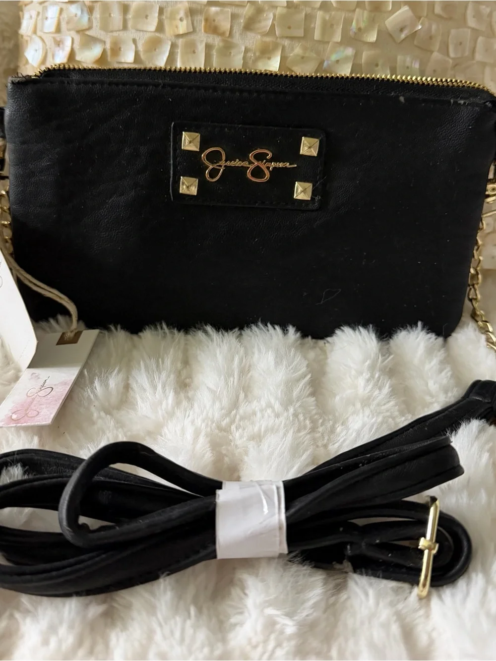 Jessica Simpson Black Crossbody Bag with Gold Accents